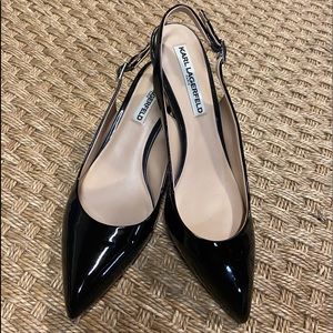 Karl lagerfeld black patent sling back heels